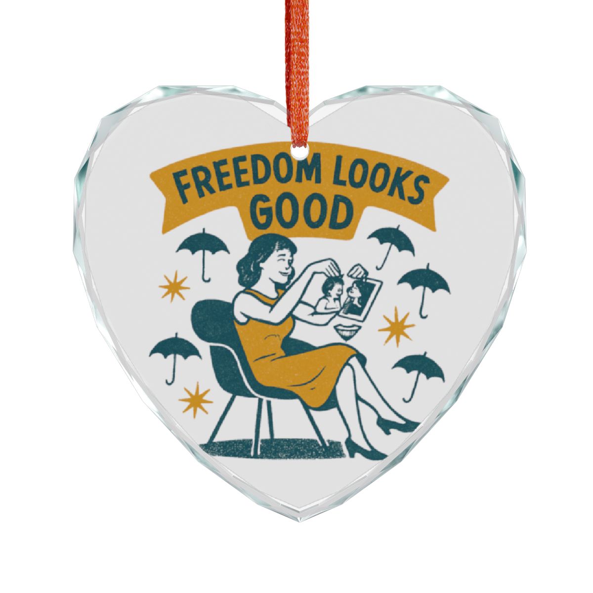 Freedom Looks Good Heart-Shaped Ornament