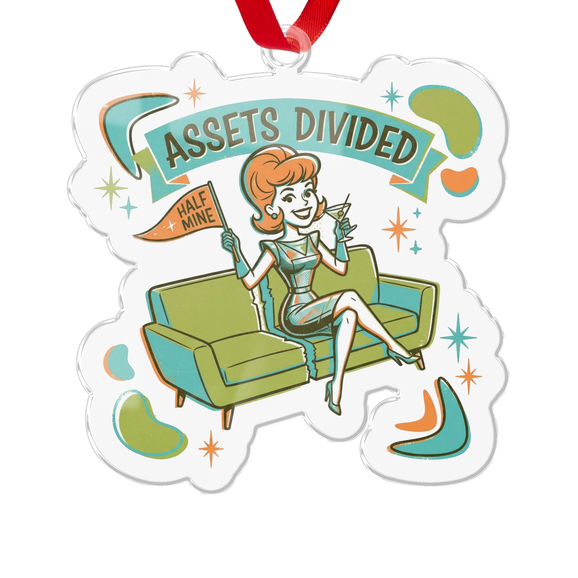Retro Style Divorce Humor Assets Divided Ornament