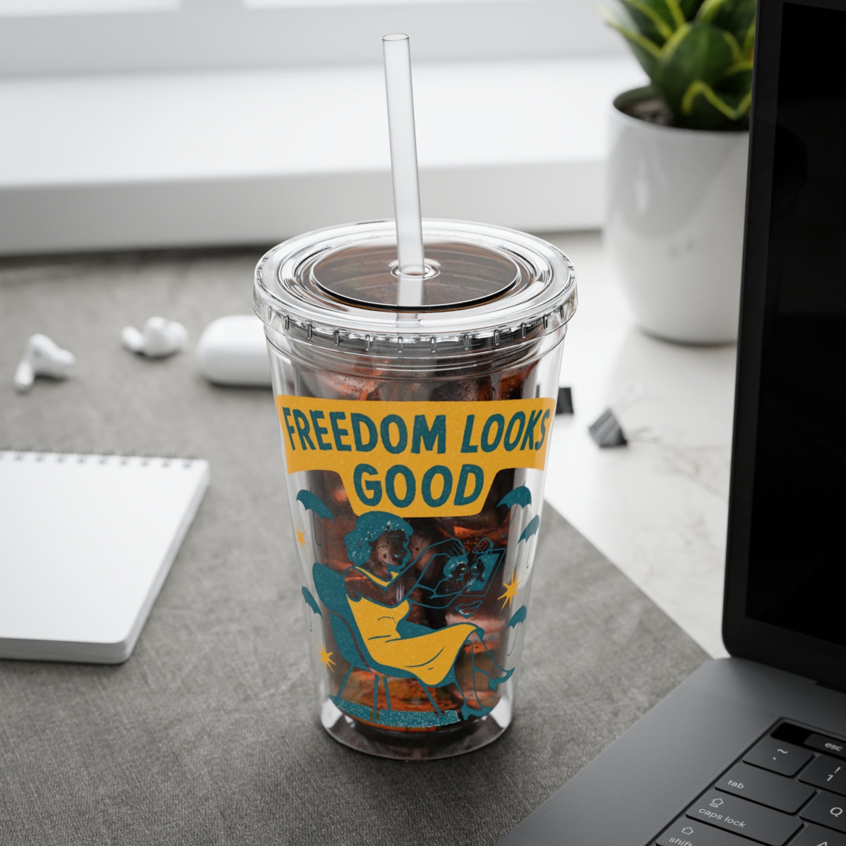 Freedom Looks Good Travel Tumbler With Straw