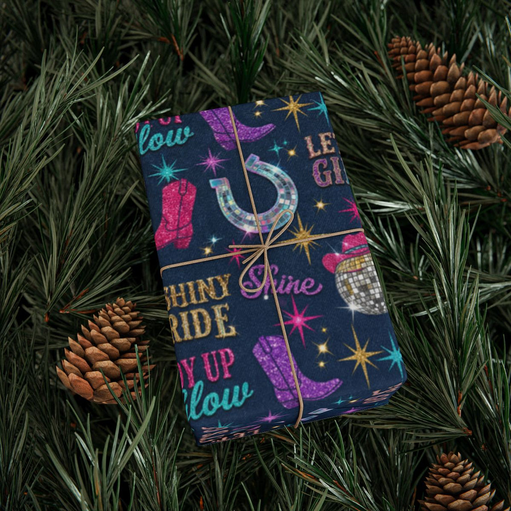 Festive Glittery Western Theme Holiday Wrapping Paper