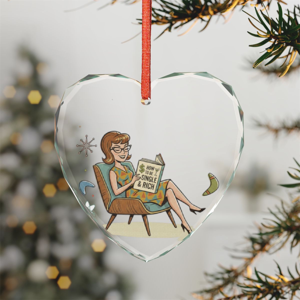 Single And Rich Woman Reading Heart Ornament
