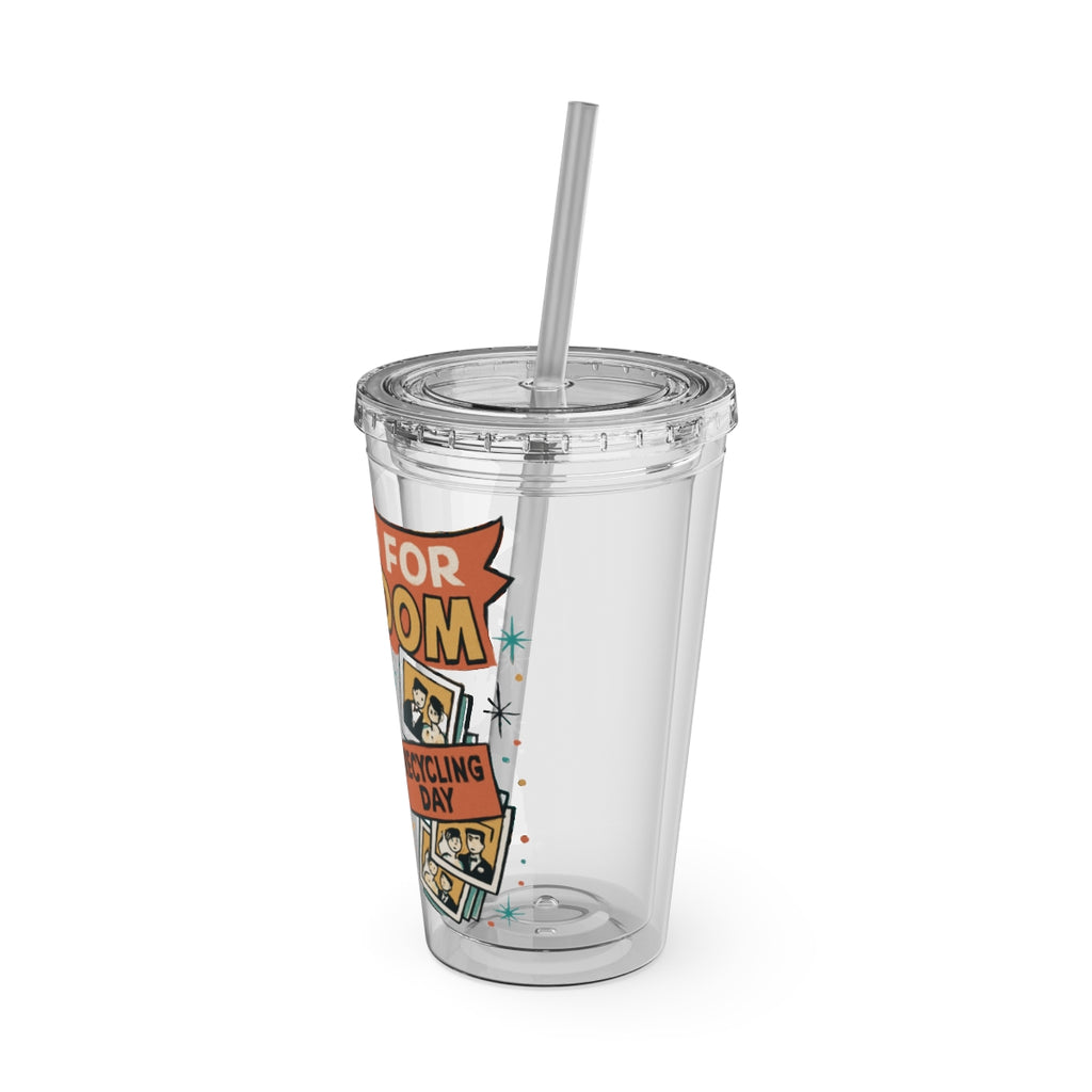 Retro Styled Mom Recycling Day Clear Plastic Tumbler