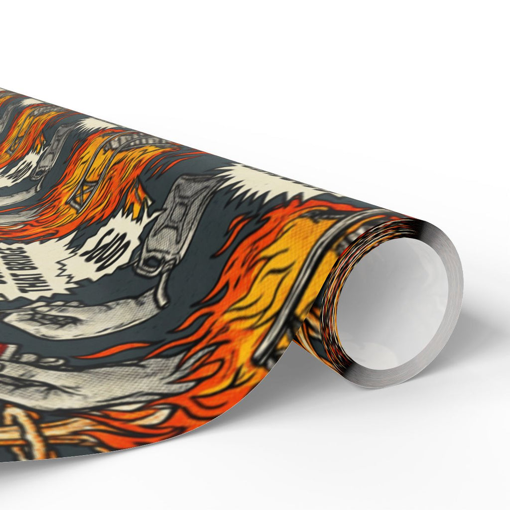 Vibrant Fire and Skull Pattern Wrapping Paper Roll