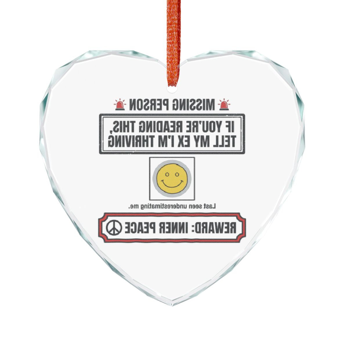 Fun Missing Person Heart Ornament with Funny Message