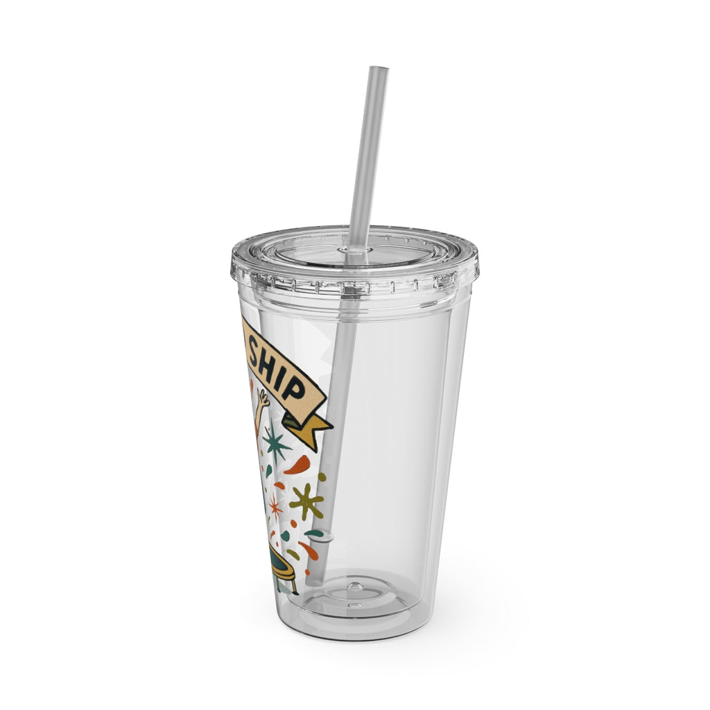 Colorful Ship Design Clear Plastic Tumbler Product