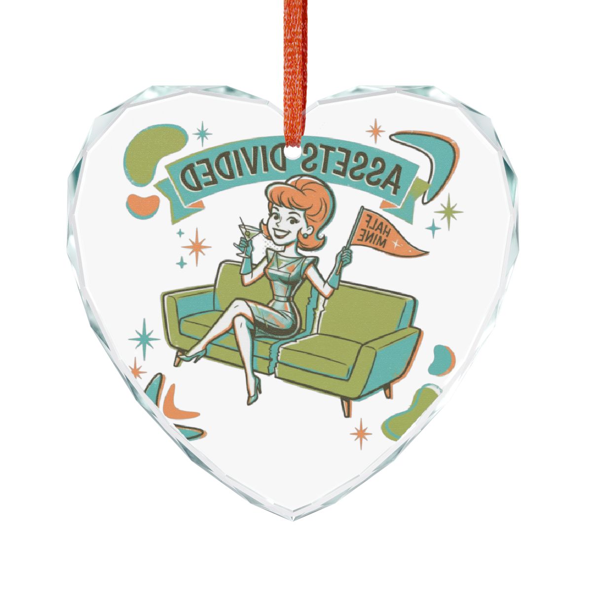Retro Style Heart Ornament with Humorous Graphic