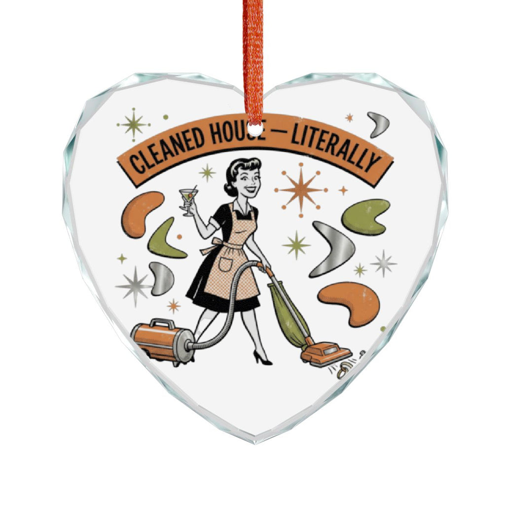 Retro Cleaning Lady Design Heart-Shaped Ornament
