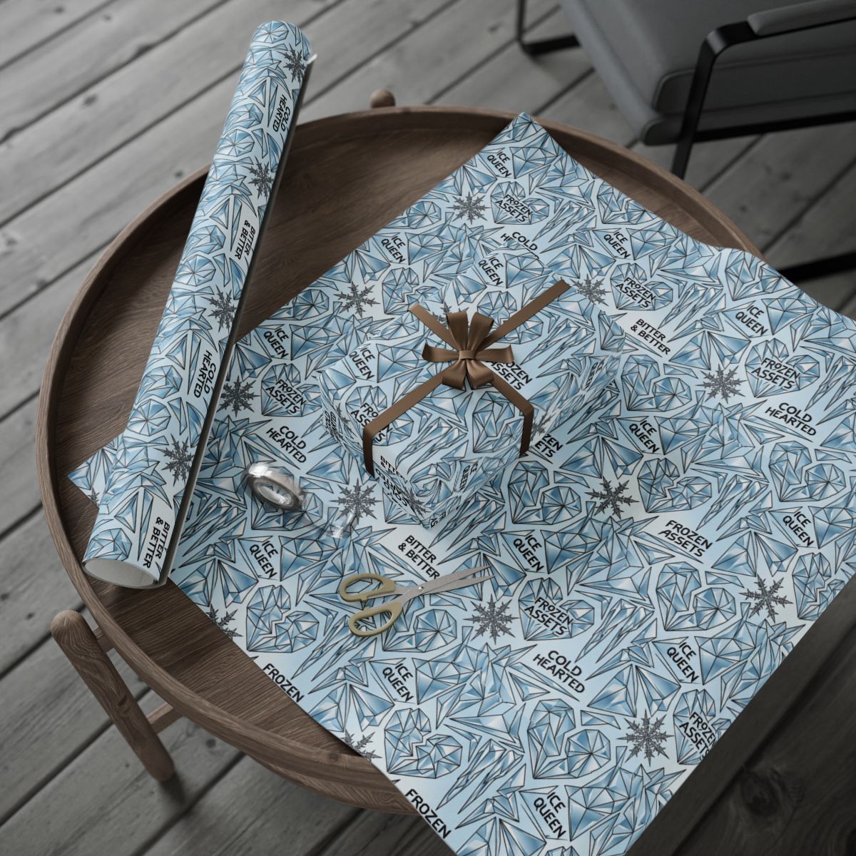 Frozen Themed Blue and White Wrapping Paper Design
