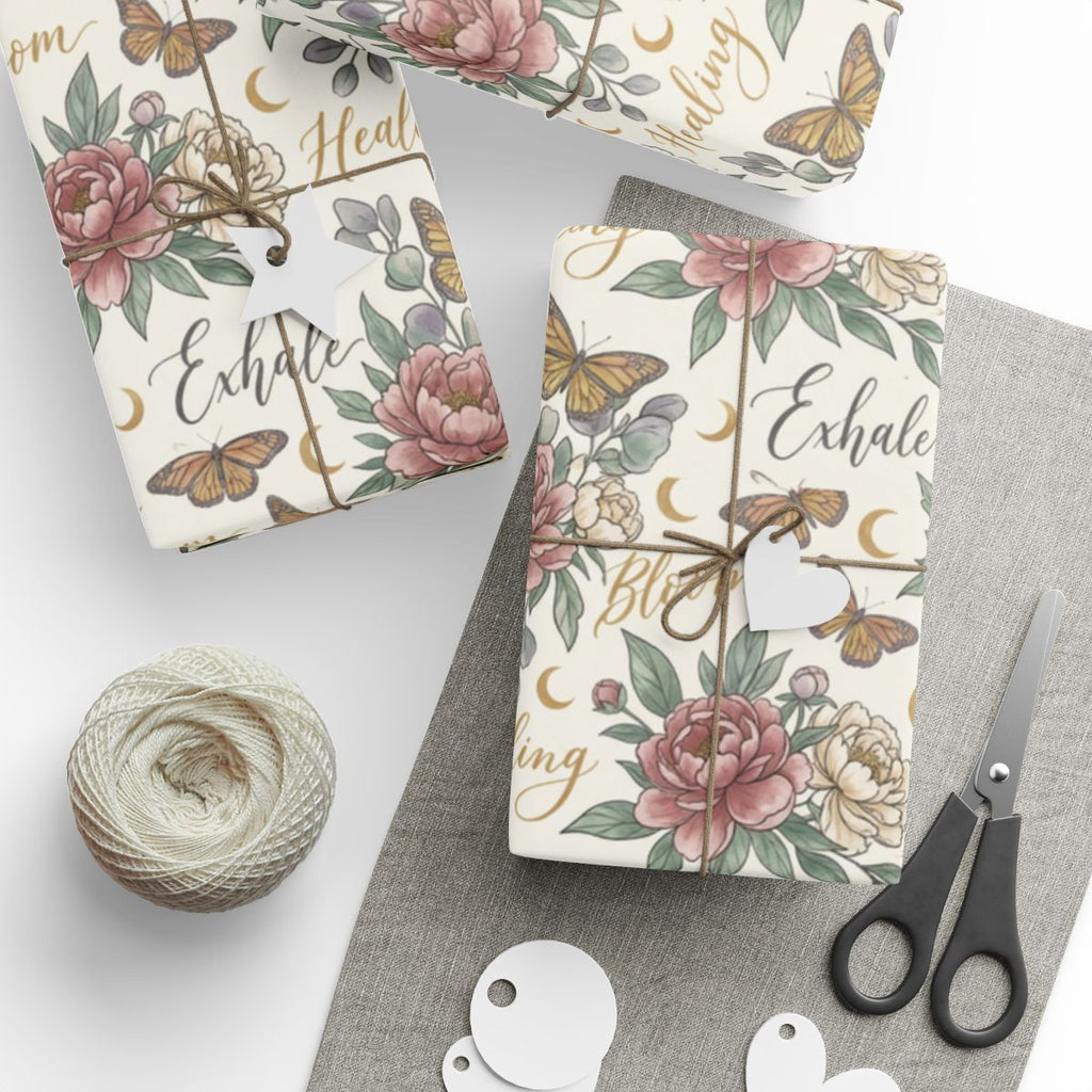 Beautiful Floral Exhale Wrapping Paper with Butterflies
