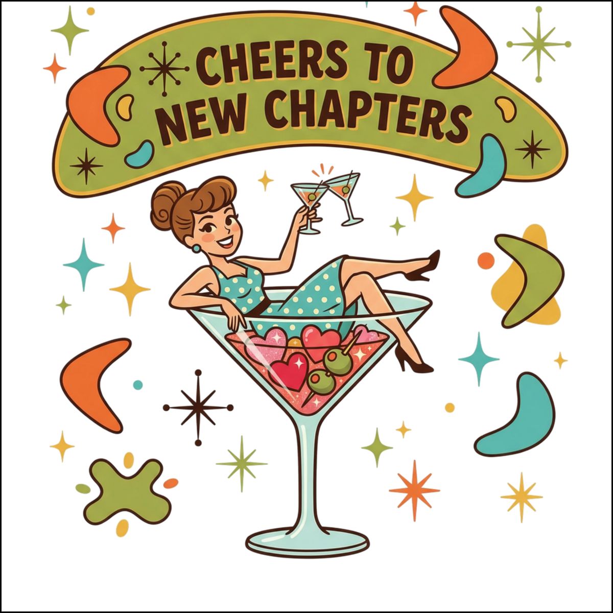 Cheers to New Chapters Retro Cocktail Art Print