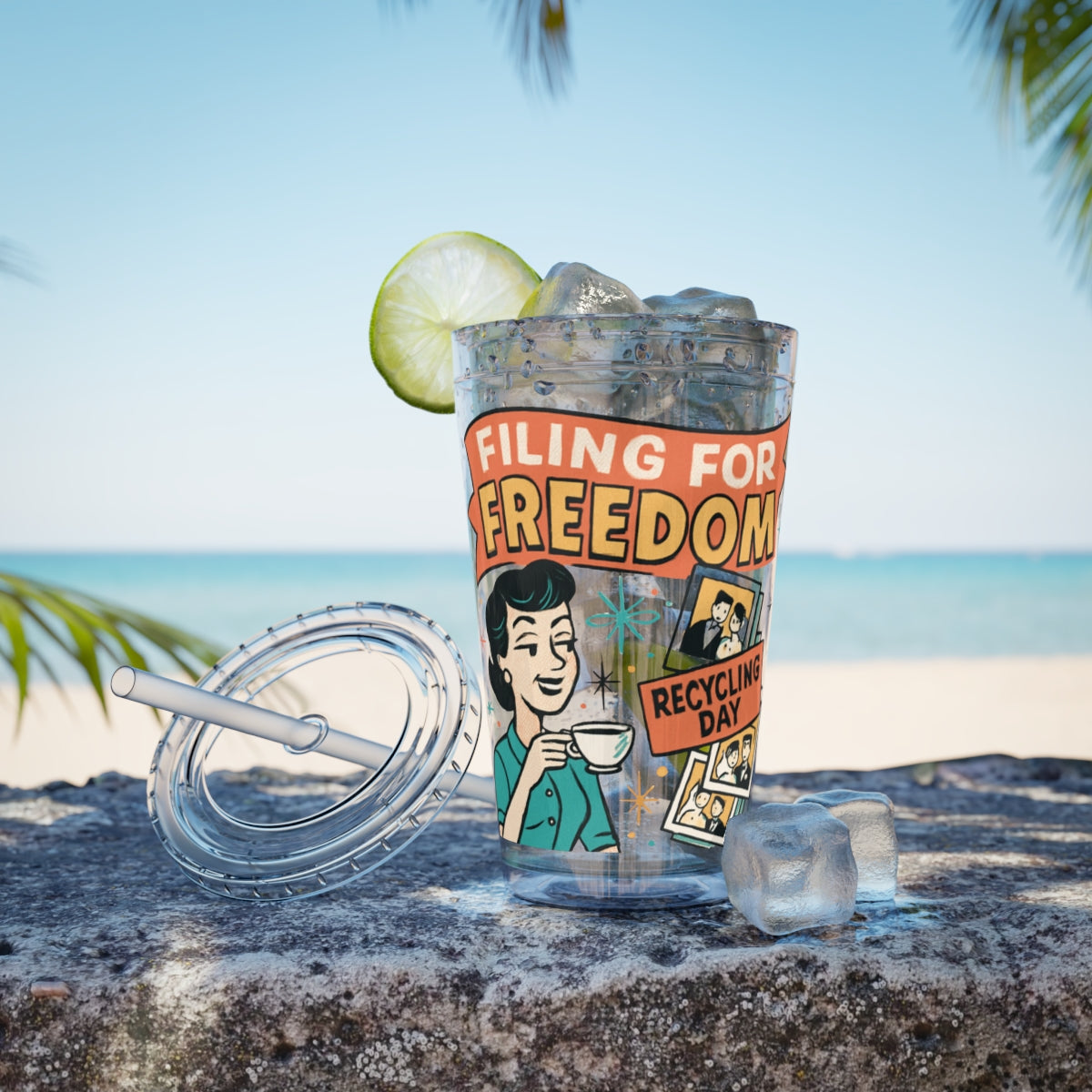 Filing for Freedom Recycling Day themed drinkware