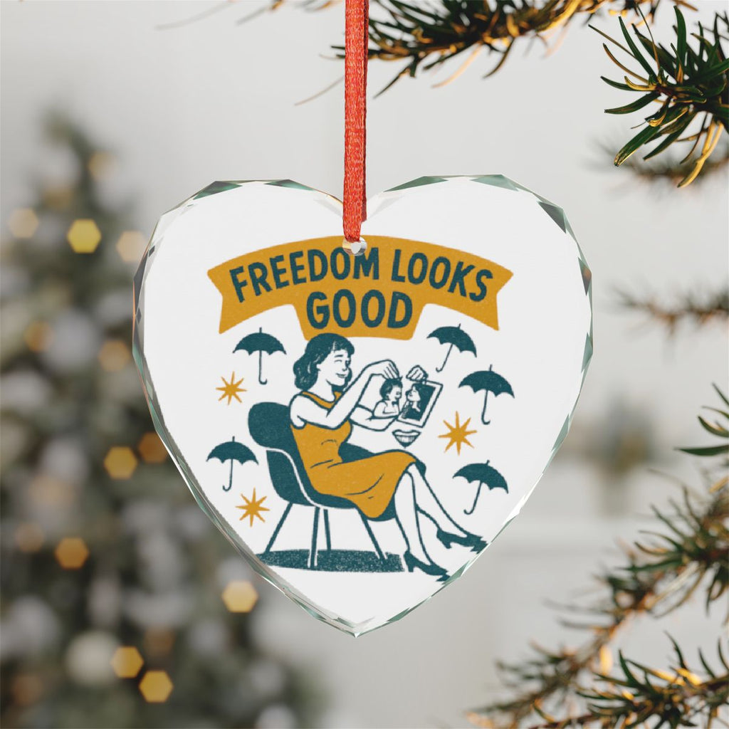 Freedom Looks Good Heart Shaped Ornament