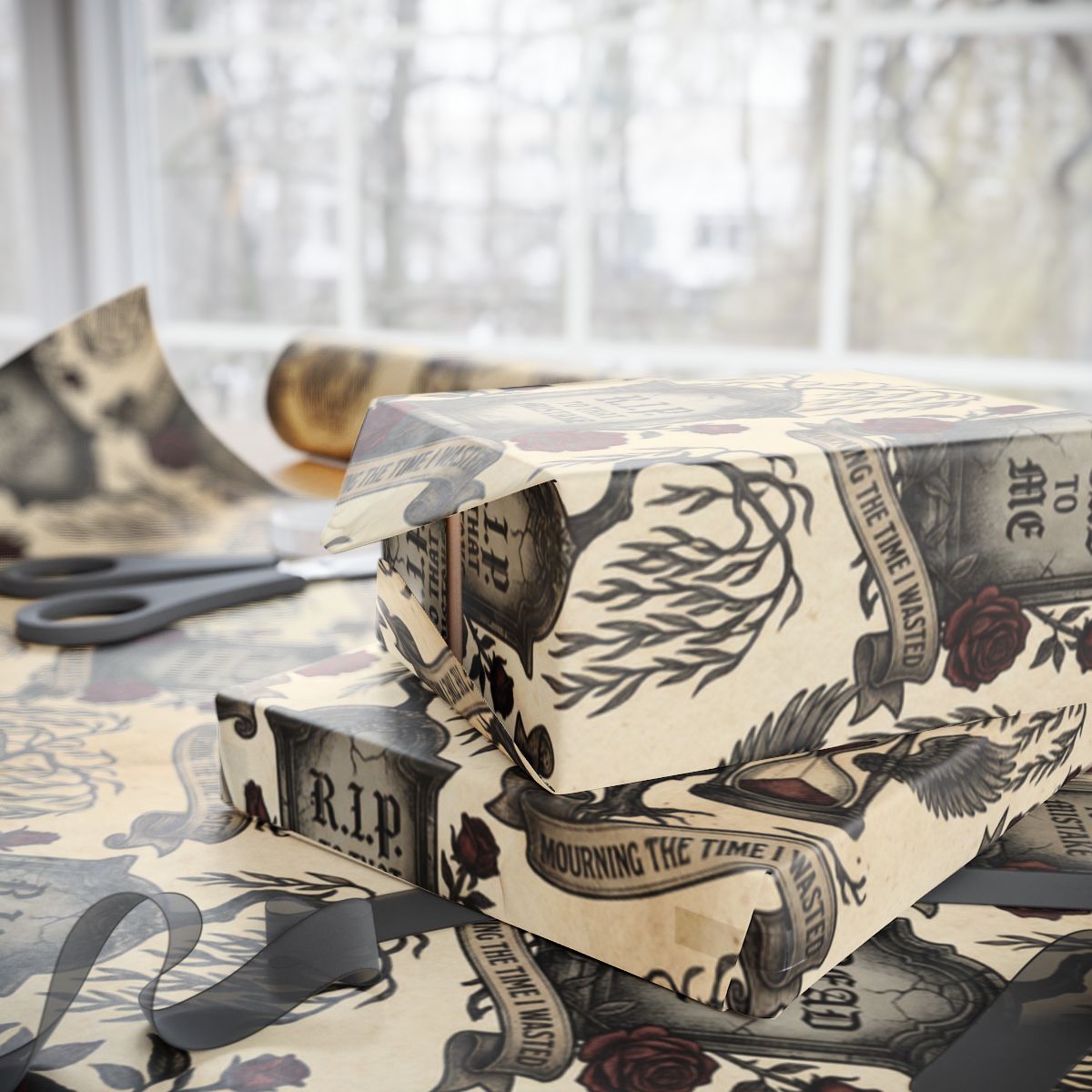 Unique Mourning Time Tattoo Style Gift Wrap