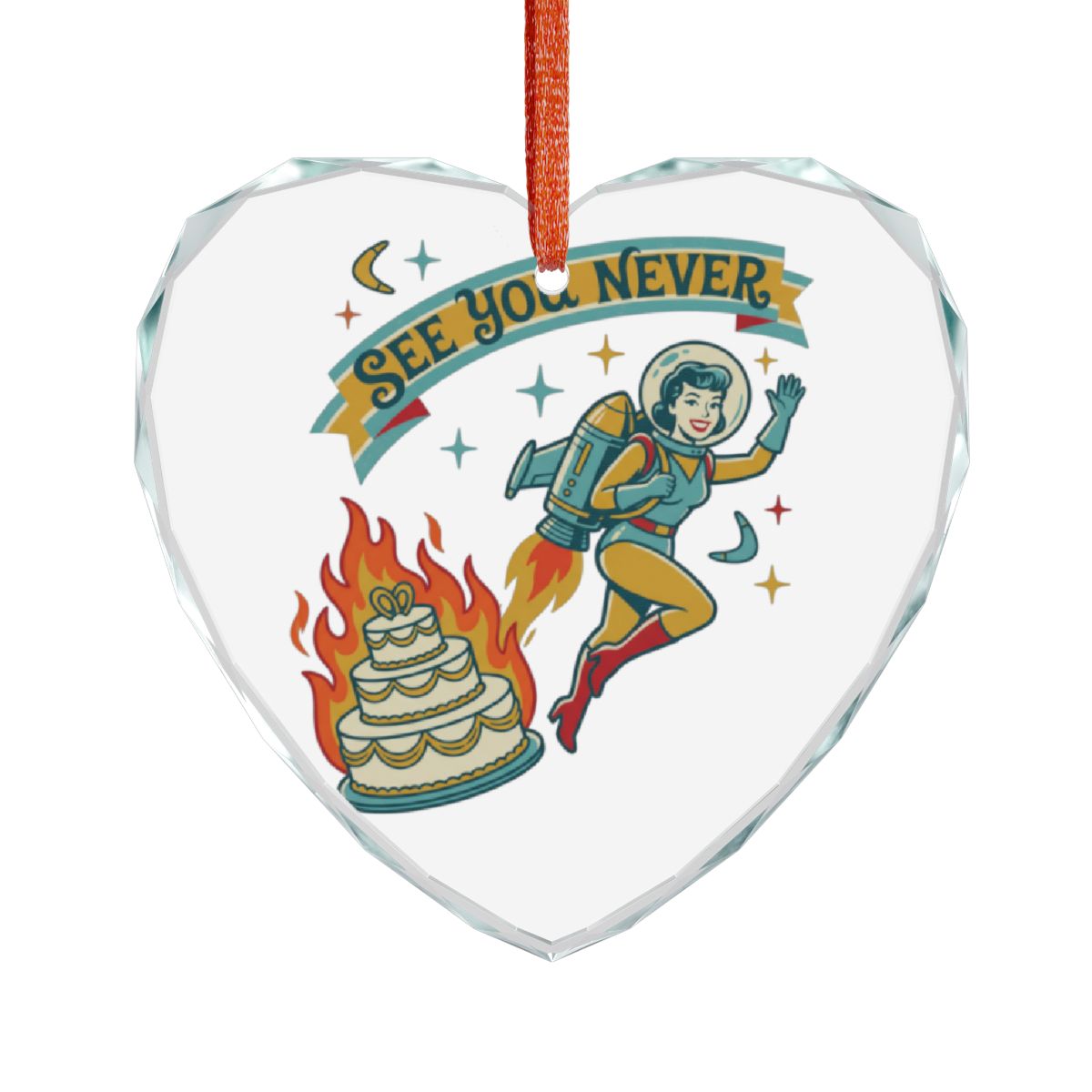 See You Never Astronaut Retro Heart Ornament