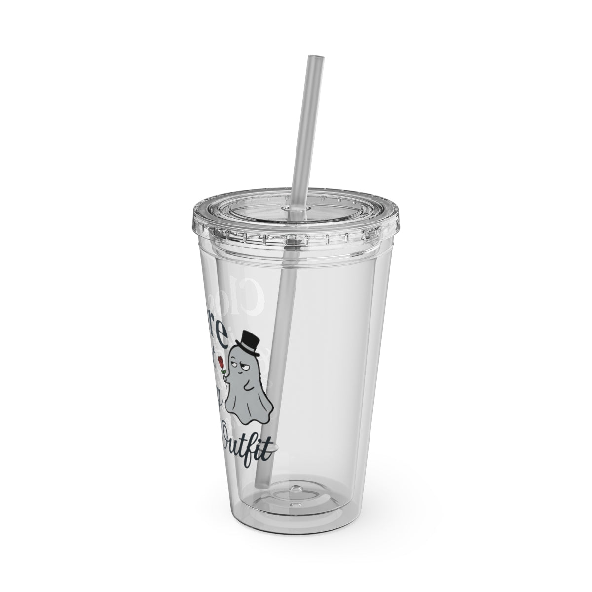 Clear tumbler cup with snowman design and lid