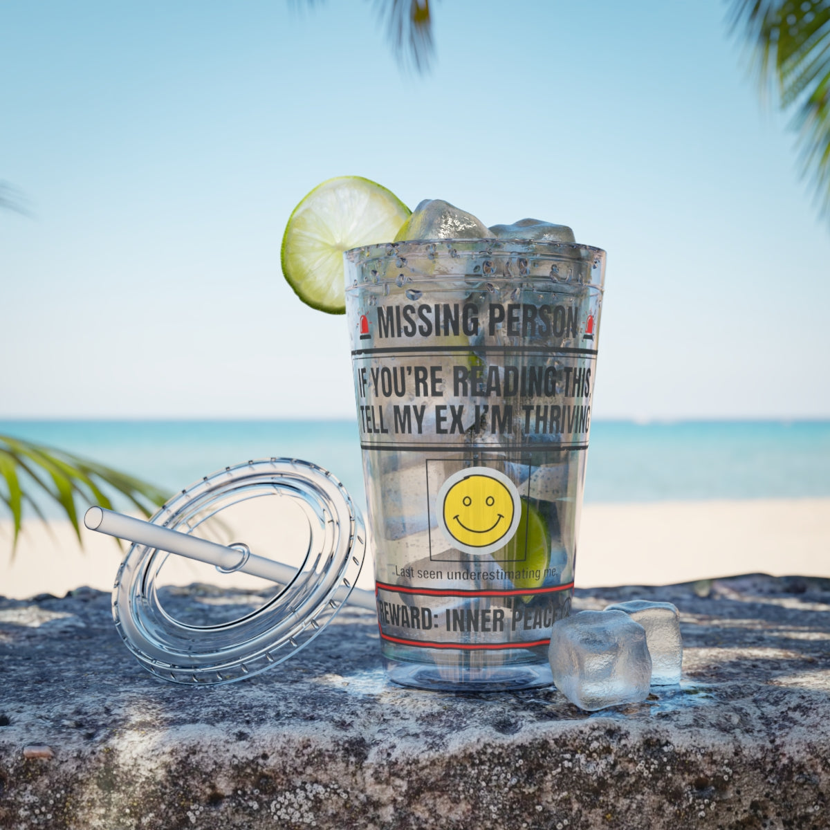 Funny Missing Person Tumbler with Lid for Beach Days