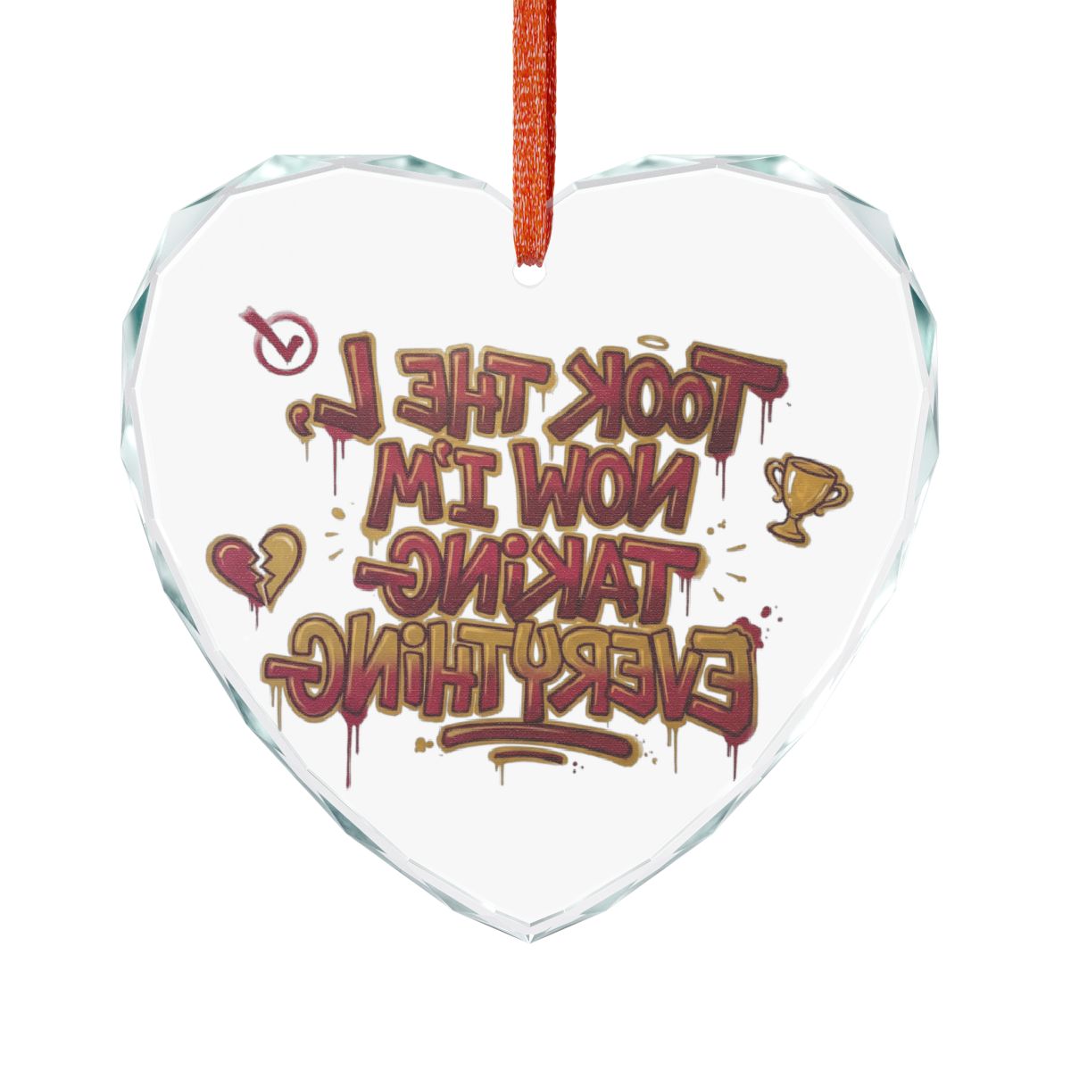 Funny Heart Ornament with Trophy and Heart Graphics