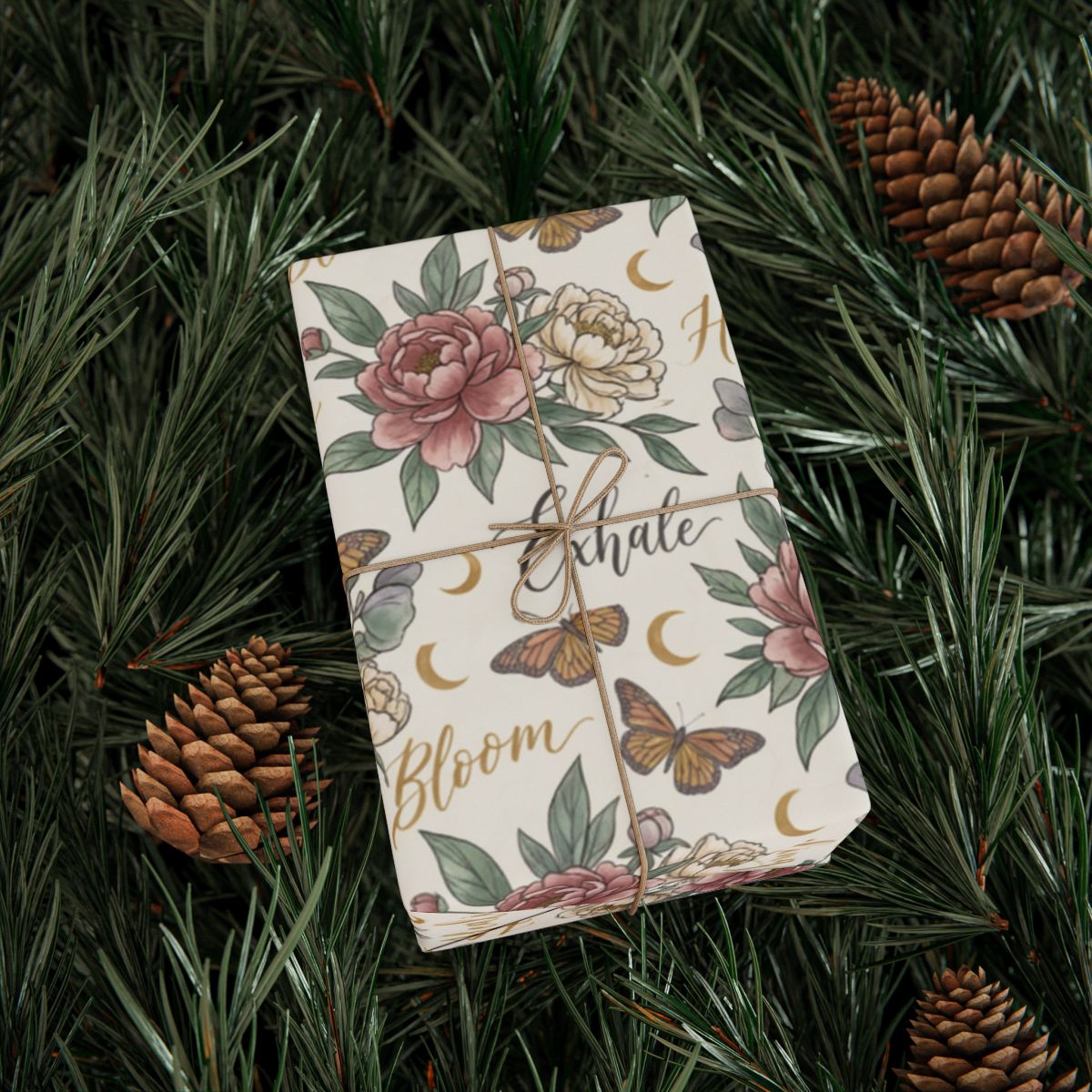 Beautiful Floral Gift Wrap with Butterflies Holiday Wrapping