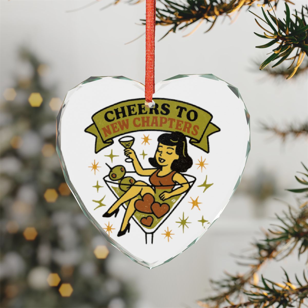 Cheers to New Chapters Heart Shaped Ornament