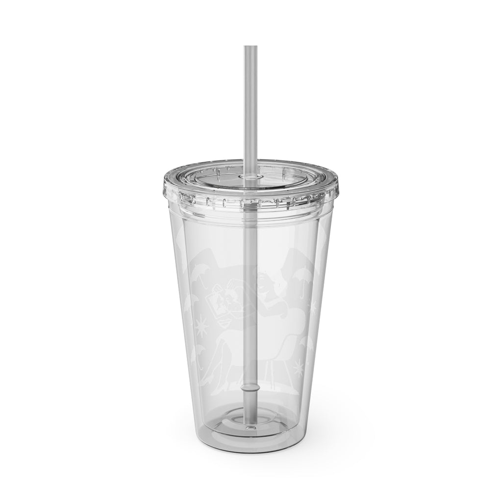 Festive Clear Double Wall Tumbler with Straw