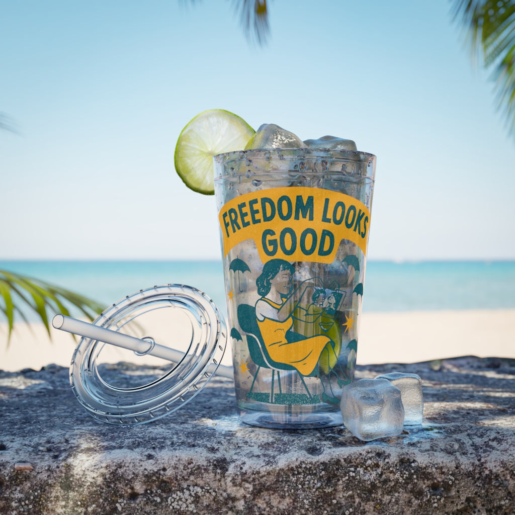 Freedom Looks Good Tumbler with Lid for Summer Drinks