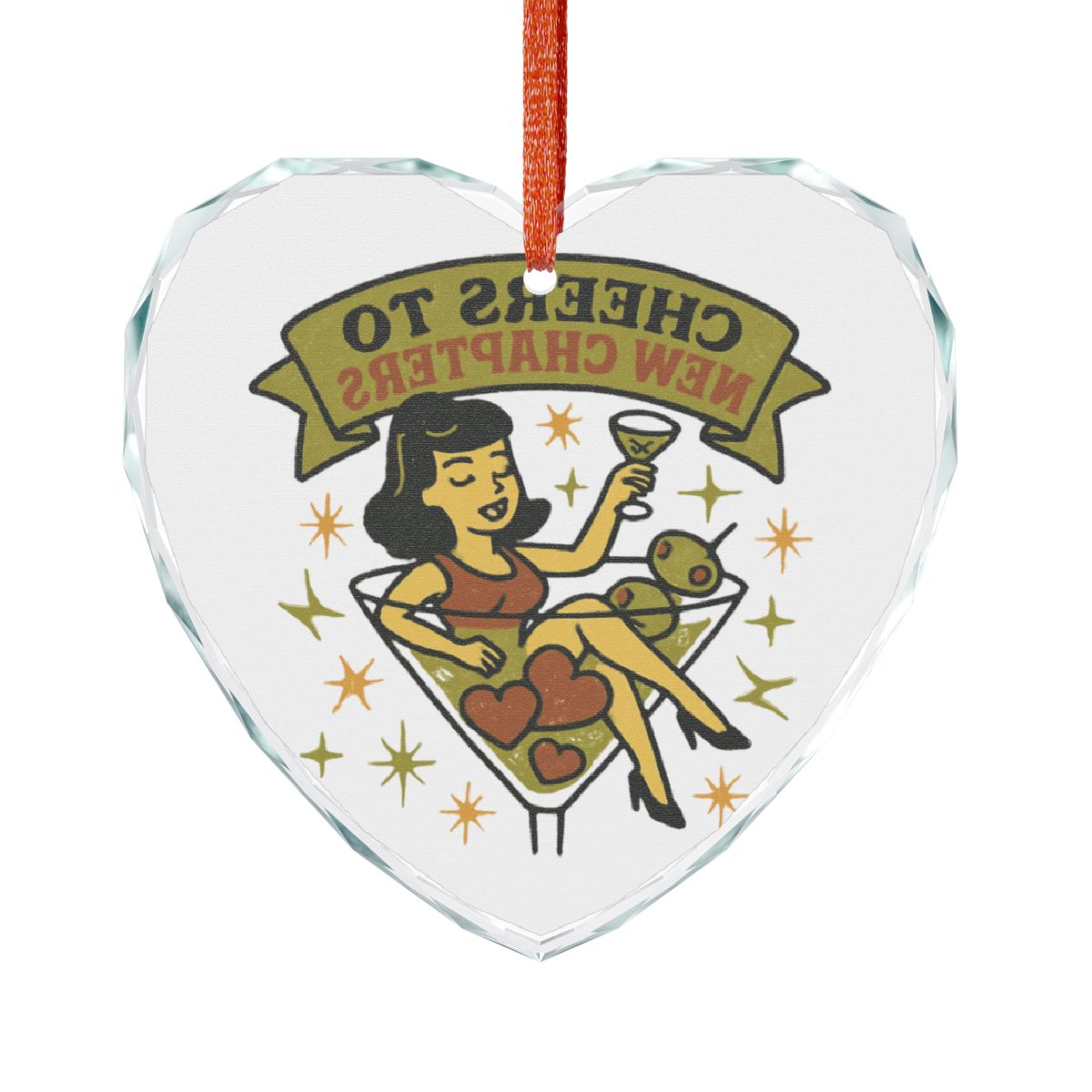 Retro Style Cheers to New Chapters Heart Ornament