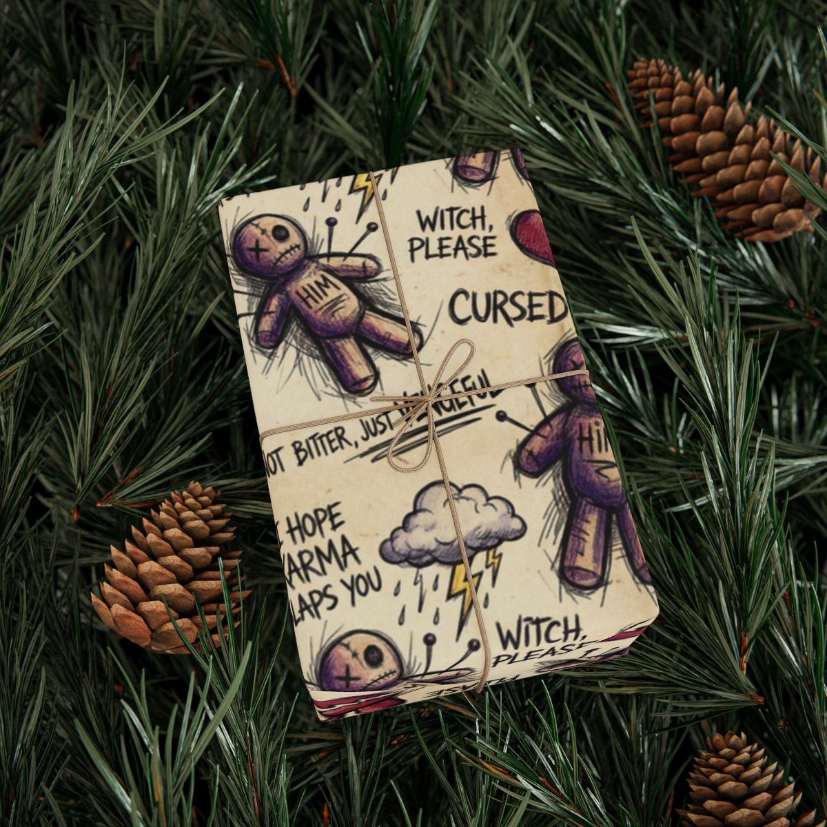 Vintage Witch Please Cursed Voodoo Doll Wrapping Paper