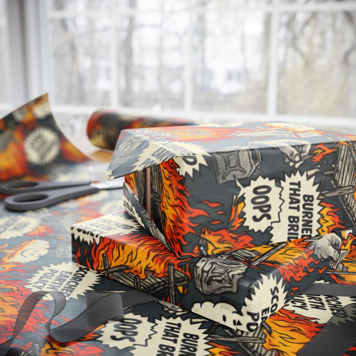Comic Book Style Wrapping Paper OOPS Burned That Bridge