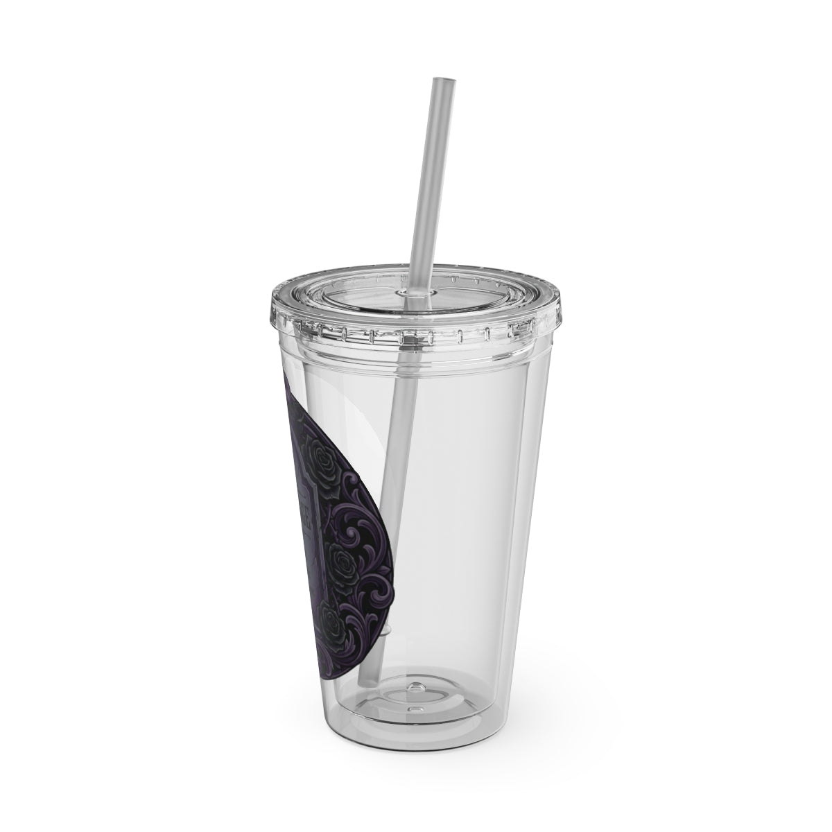 Clear Tumbler with Straw and Swirling Design