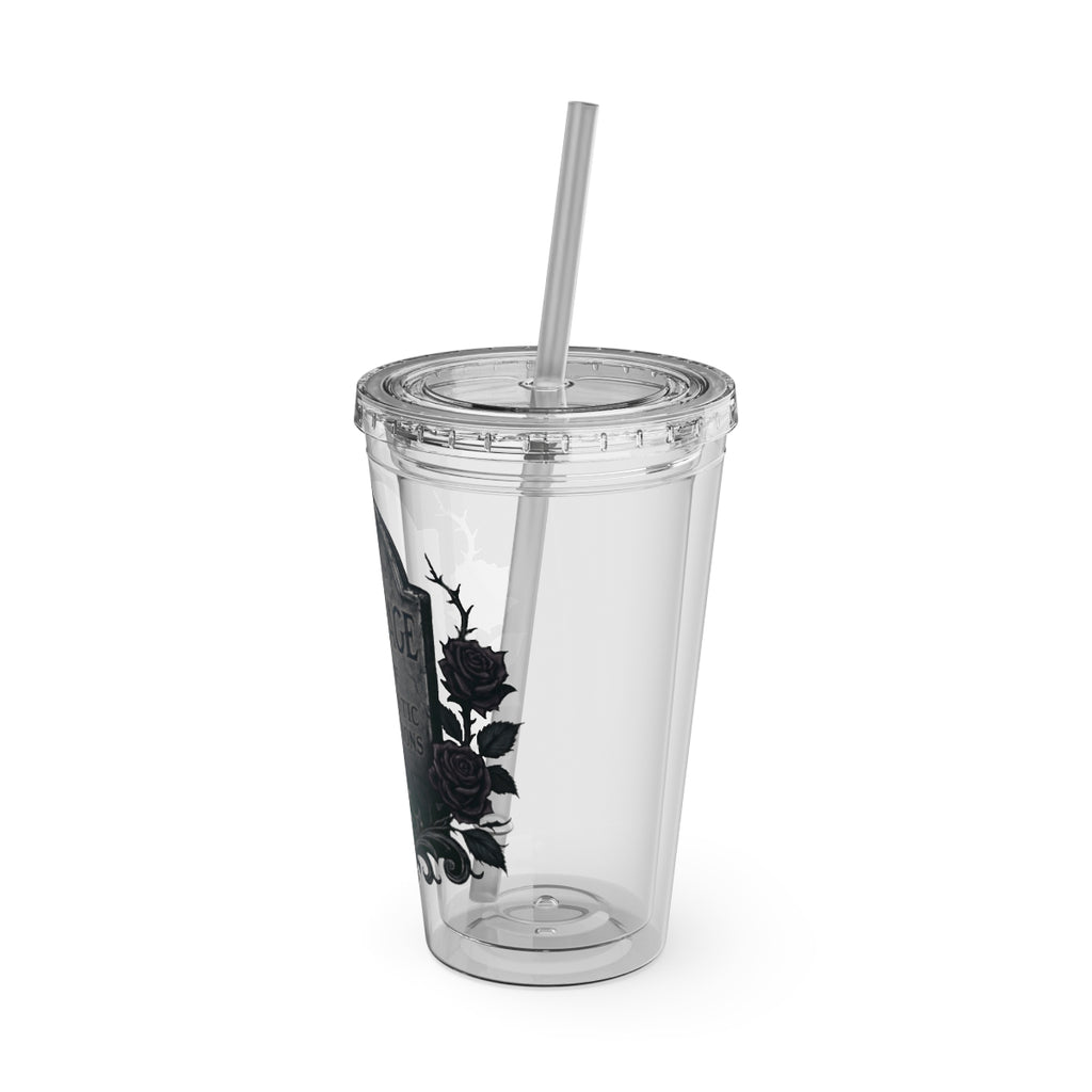 Clear tumbler with graveyard rose design tumbler