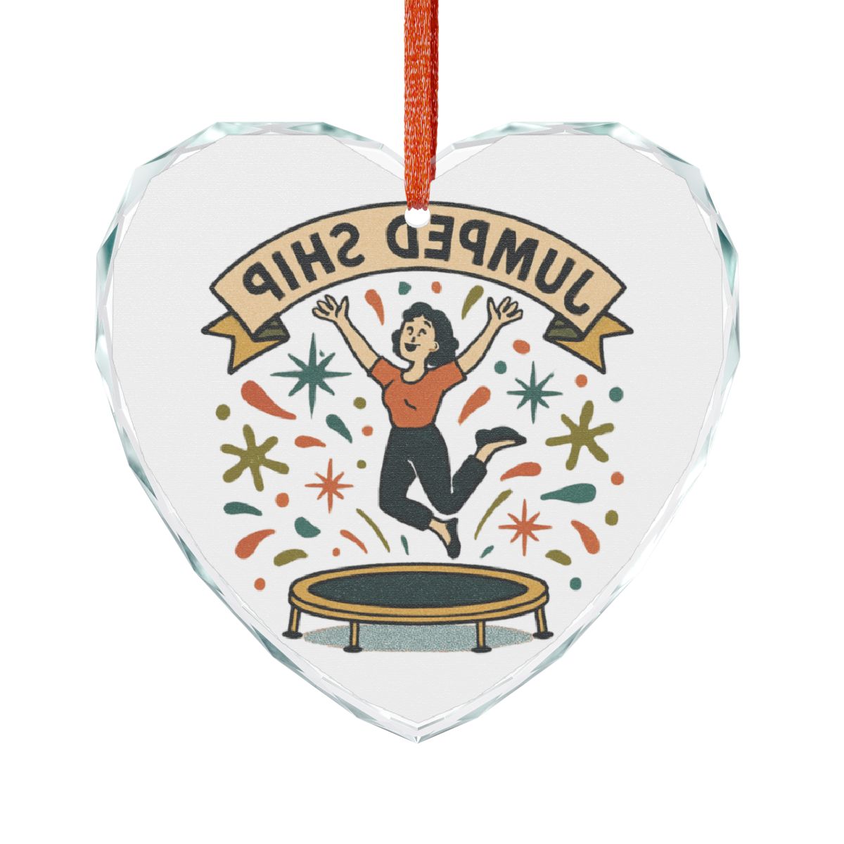 Jumping Celebration Design on Heart Ornament