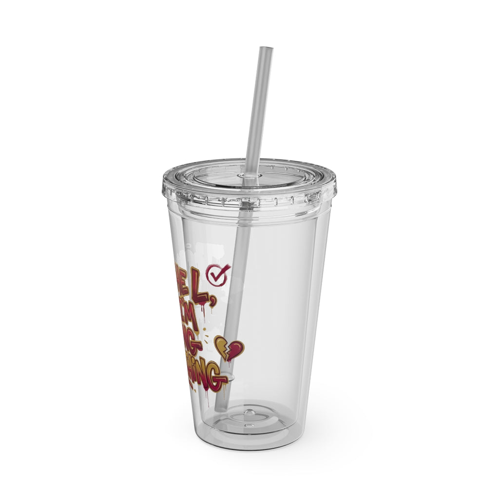 Clear Tumbler with Straw Decorated with Fun Graphics