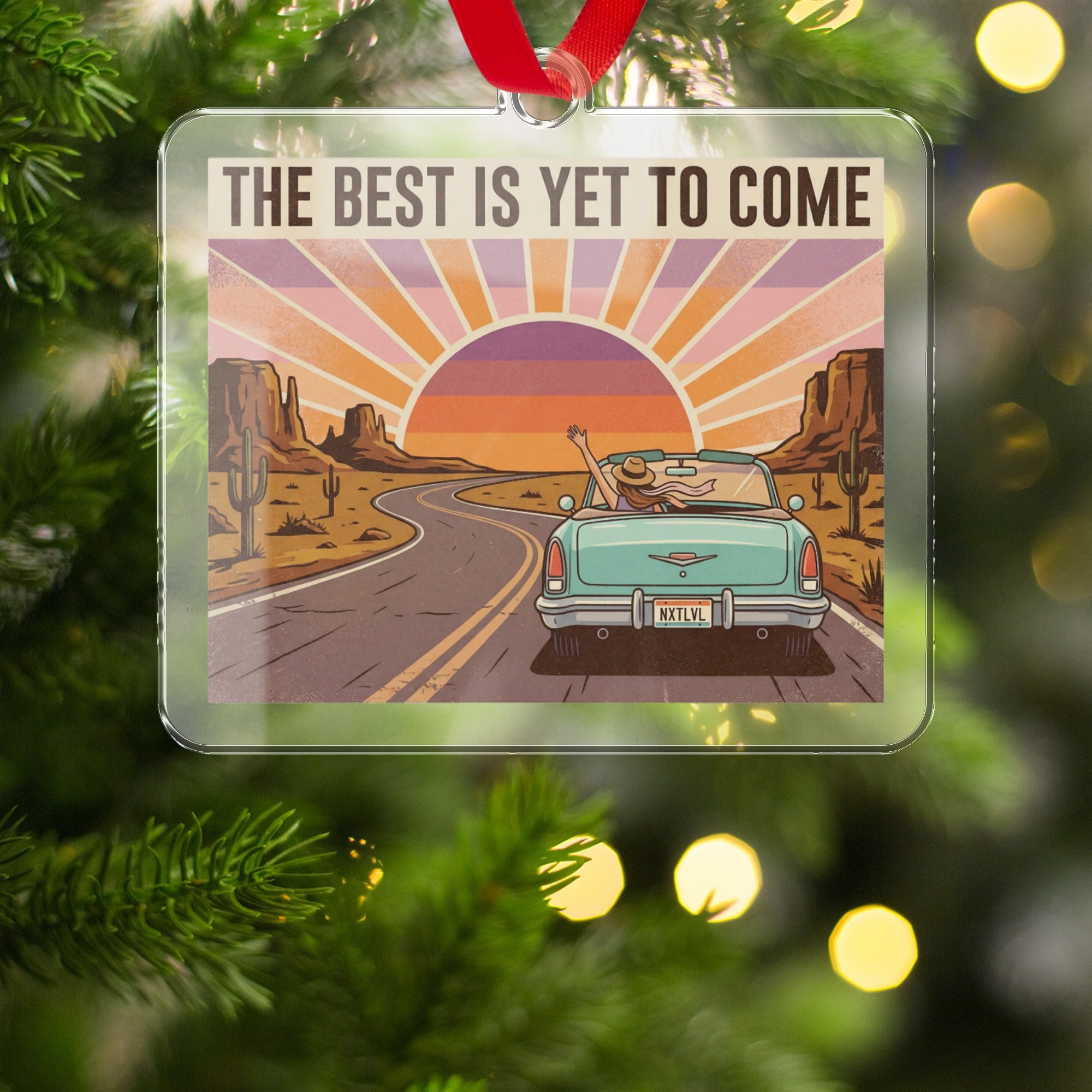 The Best Is Yet to Come Car Road Sunset Ornament